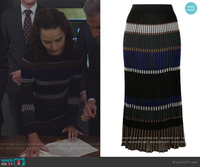 Horizontal-stripe Knitted Skirt by Proenza Schouler worn by Stephanie Nogueras on The Good Fight