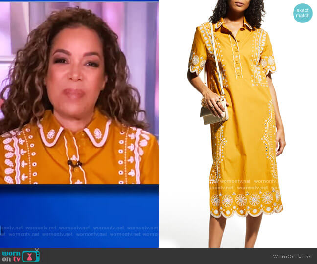 Scalloped broderie anglaise cotton-poplin midi shirt dress by Saloni worn by Sunny Hostin on The View