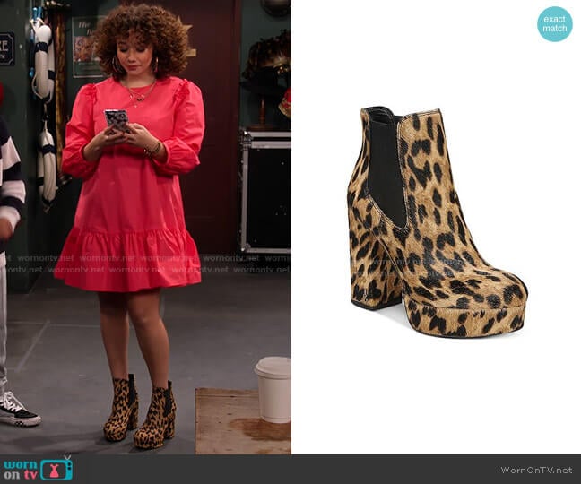 Abella Leopard-Print Platform Booties by Sam Edelman worn by Jade (Talia Jackson) on Family Reunion