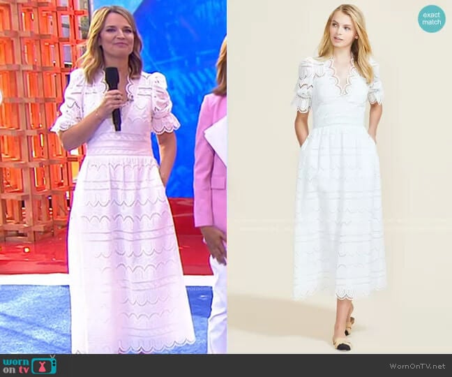 Scallop Eyelet Smocked Midi Dress by Pearl by Lela Rose worn by Savannah Guthrie on Today