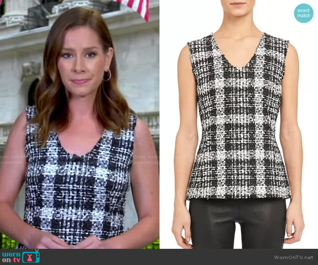 Sculpted Tweed Peplum Top by Theory worn by Rebecca Jarvis on Good Morning America