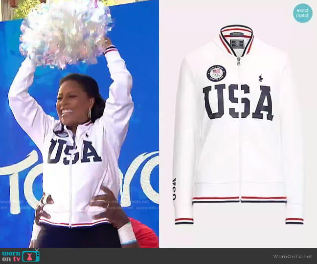 Team USA Bomber Track Jacket by Polo Ralph Lauren worn by Sheinelle Jones on Today