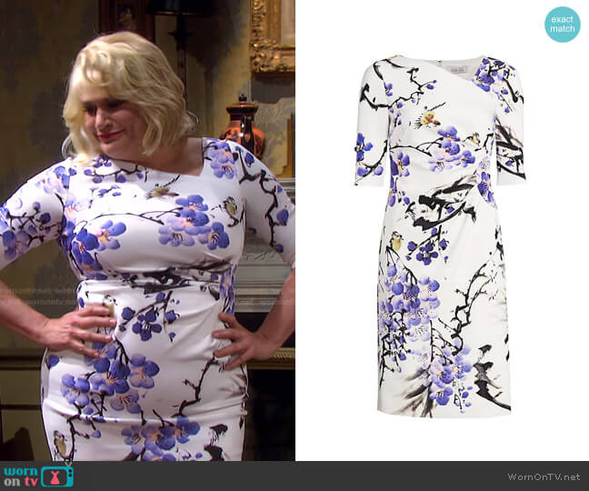 Floral Asymmetric Neckline Dress by Teri Jon by Rickie Freeman worn by Cady Huffman on Days of our Lives