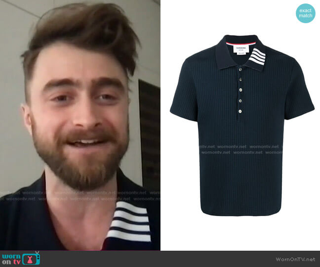 Ribbed Short-Sleeve Polo Shirt by Thom Browne worn by Daniel Radcliffe on Today