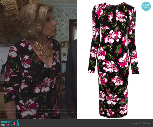 Floral-print mid-length dress by Tom Ford worn by Diane Lockhart (Christine Baranski) on The Good Fight