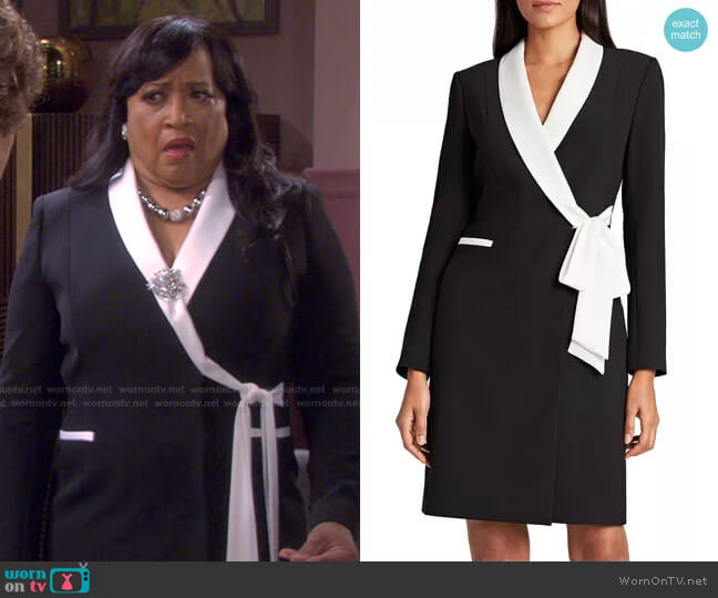 Tuxedo Wrap Dress by Tahari ASL worn by Paulina Price (Jackée Harry) on Days of our Lives
