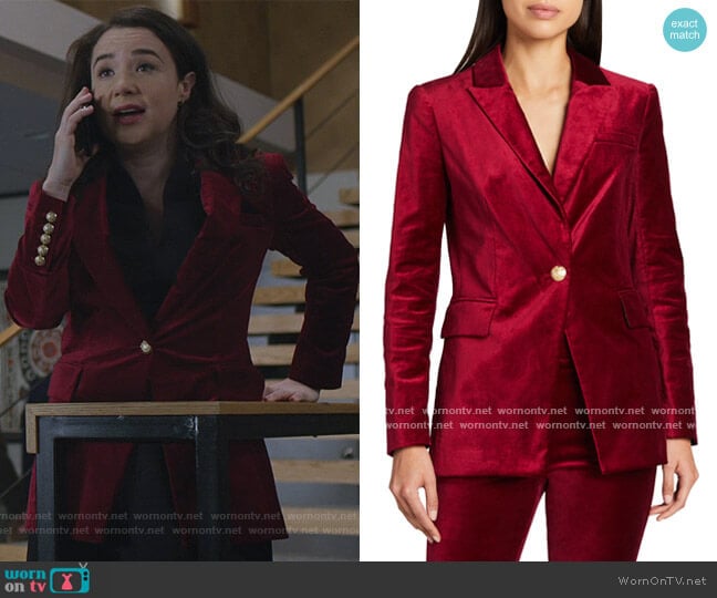 Long And Lean Velvet Dickey Jacket by Veronica Beard worn by Marissa Gold (Sarah Steele) on The Good Fight