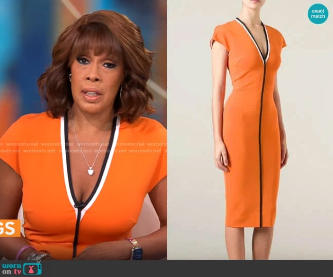 Victoria Beckham Contrast Trim V-neck Dress worn by Gayle King on CBS Mornings