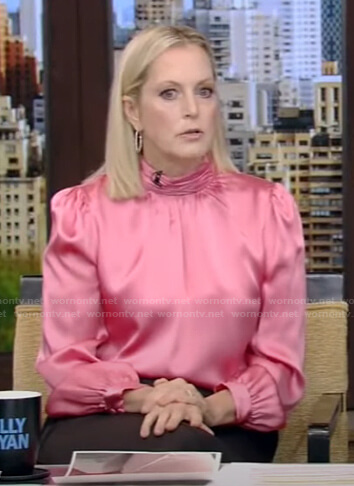 Ali Wentworth’s pink silk mock neck blouse on Live with Kelly and Ryan