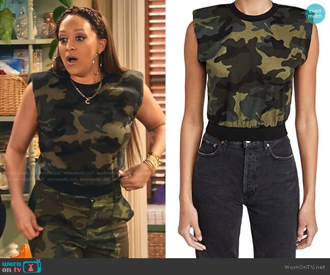 Kendrick Strong Shoulder Top by Alice + Olivia worn by Cocoa McKellan (Tia Mowry-Hardrict) on Family Reunion