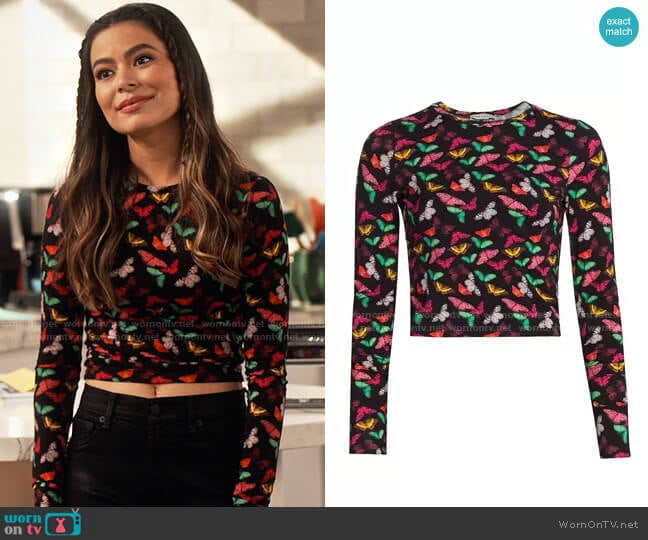 Alice + Olivia Delaina Butterfly Top worn by Carly Shay (Miranda Cosgrove) on iCarly