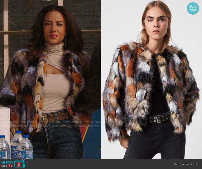 All Saints Fifi Faux Fur Patch Jacket worn by Maria DeLuca (Heather Hemmens) on Roswell New Mexico