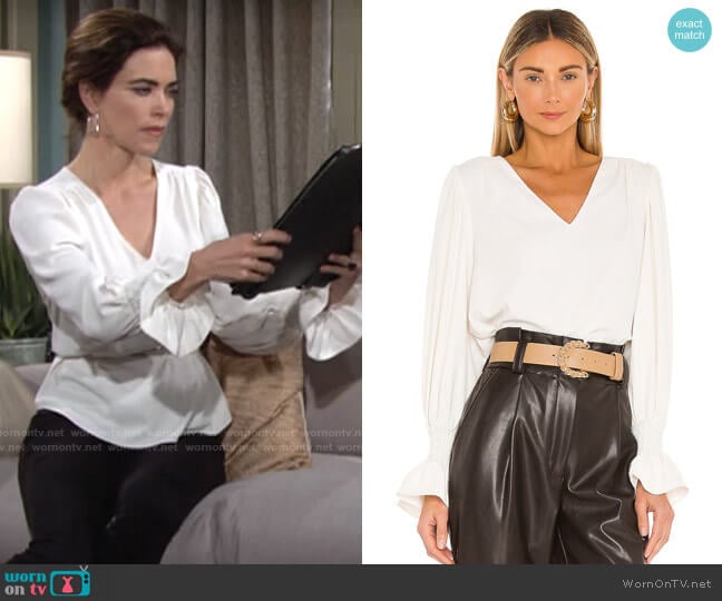 Amanda Uprichard Cressida Top in Ivory worn by Victoria Newman (Amelia Heinle) on The Young and the Restless