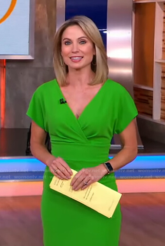 Amy's green surplice short sleeve dress on Good Morning America