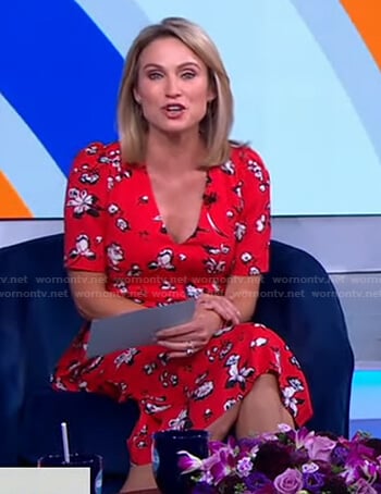 Amy’s red floral print v-neck dress on Good Morning America