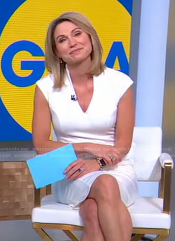 Amy’s white v-neck sheath dress on Good Morning America