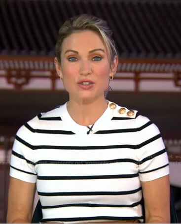 Amy’s white striped short sleeve top on Good Morning America