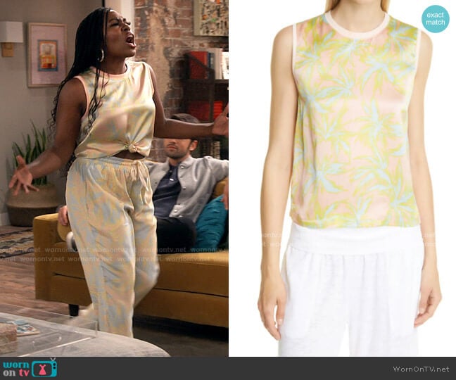 ATM Anthony Thomas Melillo Palm Print Silk Charmeuse Tank worn by Harper (Laci Mosley) on iCarly