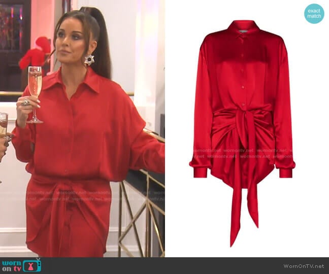 Tie-Front Shirt Dress by Attico worn by Kyle Richards on The Real Housewives of Beverly Hills