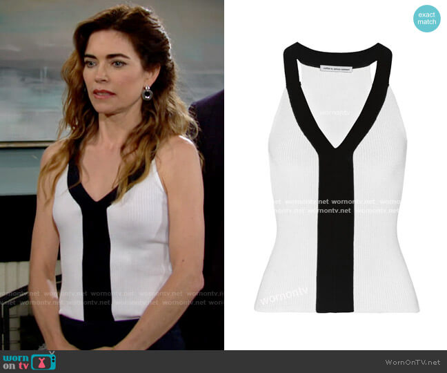 Cotton by Autumn Cashmere Two-tone ribbed cotton top worn by Victoria Newman (Amelia Heinle) on The Young and the Restless