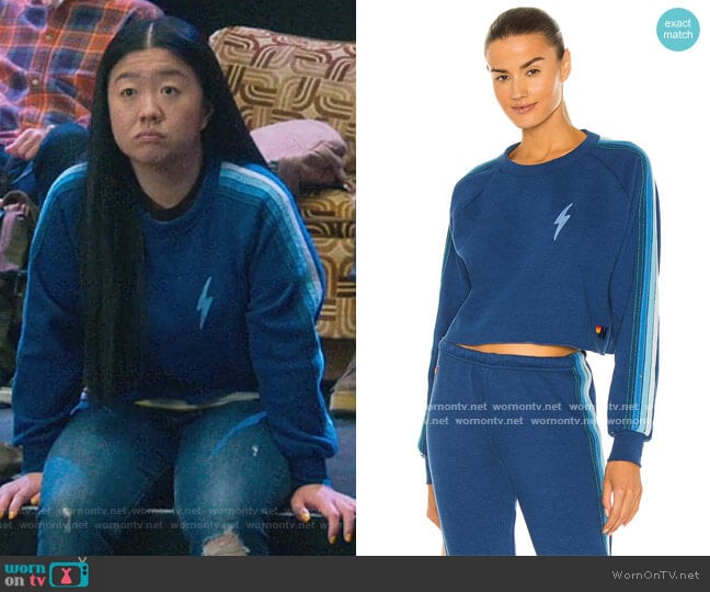 Bolt Embroidery Cropped Classic Sweatshirt by Aviator Nation worn by Alice Kwan (Sherry Cola) on Good Trouble