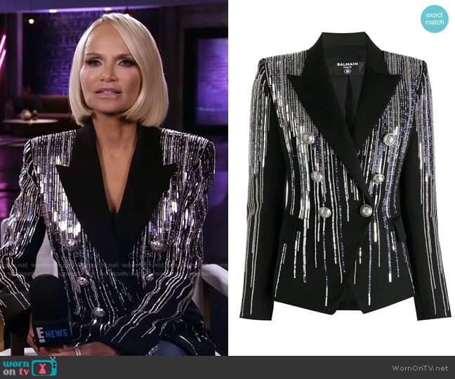 Embellished Double-Breasted Blazer by Balmain worn by Kristin Chenoweth on E! News Daily Pop