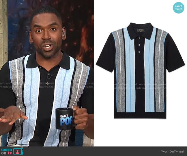 Knit Polo Stripe Shirt by Beams Plus worn by Justin Sylvester on E! News