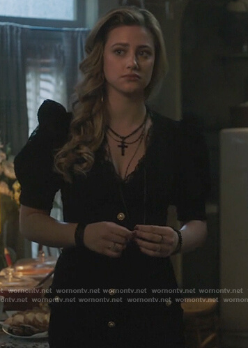 Betty’s black puff sleeve button down dress on Riverdale