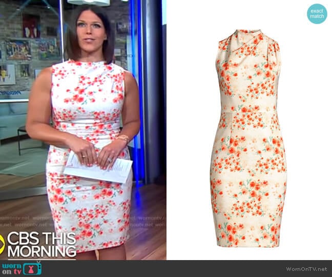 Black Halo Corrine Dress in Falling Roses worn by Dana Jacobson on CBS Mornings