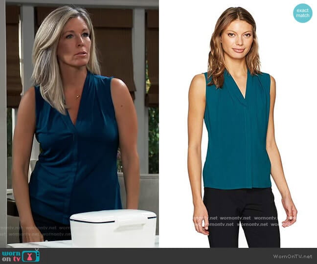 Sleeveless Woven V-neck Top by Calvin Klein worn by Carly Spencer (Laura Wright) on General Hospital