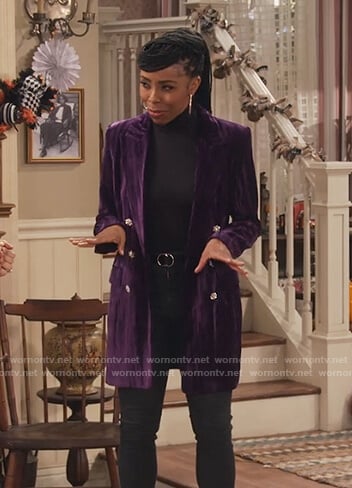 Candy's purple velvet double breasted blazer on Family Reunion