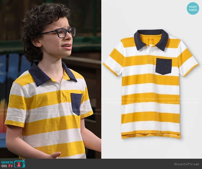 Short Sleeve Striped Knit Polo Shirt by Cat & Jack at Target worn by Matteo Silva (Raphael Alejandro) on Bunkd