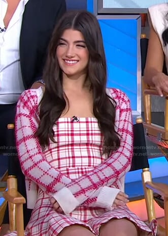 Charli D’Amelio’s white and pink plaid dress and cardigan on Good Morning America