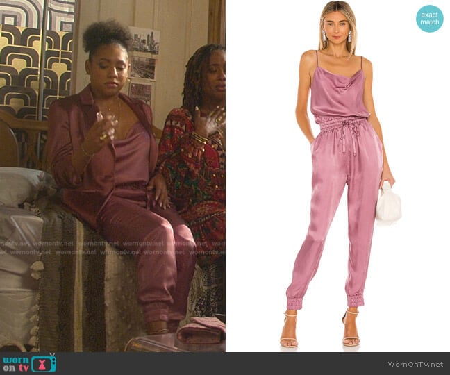 Finnley Jumpsuit by Cinq a Sept worn by Liisi LaFontaine on Good Trouble