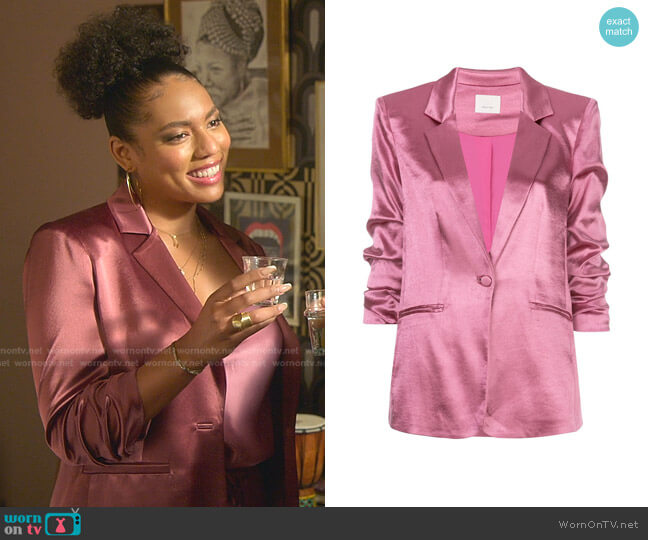 WornOnTV: Tanya's pink satin jumpsuit and ruched sleeve ...