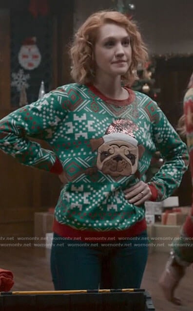 Corinne's Christmas pug sweater on The Republic of Sarah