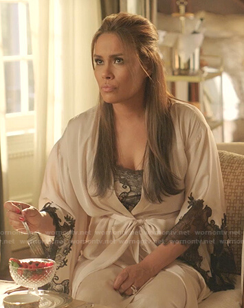 Cristal’s white lace-trim robe on Dynasty