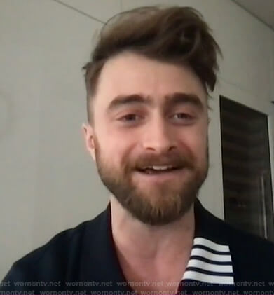 Daniel Radcliffe’s navy striped collar polo shirt on Today