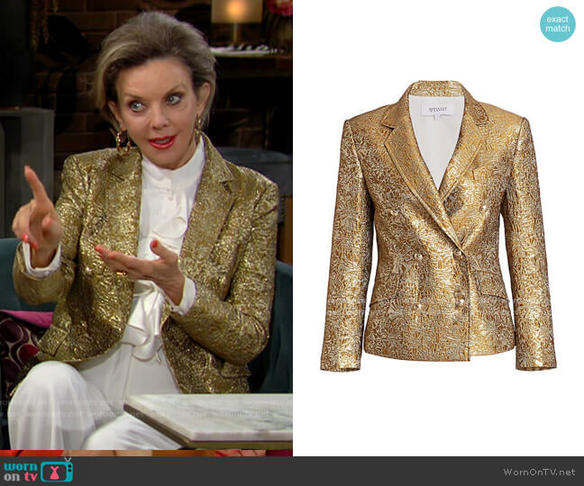 Derek Lam 10 Crosby Myla Metallic Double-Breasted Jacket worn by Gloria Abbott Bardwell (Judith Chapman) on The Young and the Restless