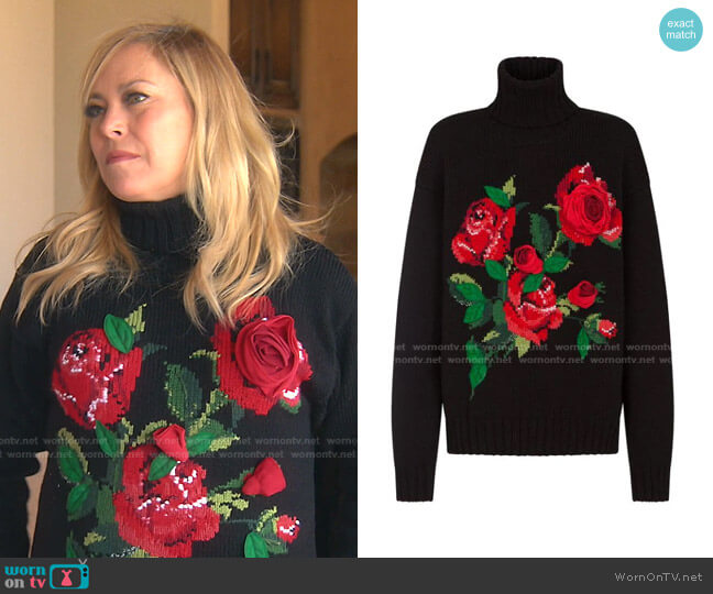 3D Rose-Intarsia Roll-Neck Jumper by Dolce & Gabbana worn by Sutton Stracke on The Real Housewives of Beverly Hills