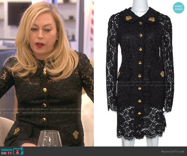 Black Floral Lace Bee Appliqued Shift Dress by Dolce & Gabbana worn by Sutton Stracke on The Real Housewives of Beverly Hills