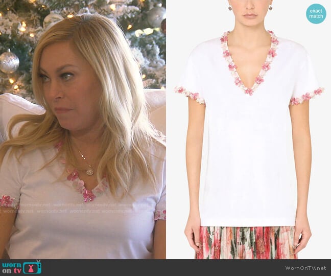 Floral Appliqué T-shirt by Dolce & Gabbana worn by Sutton Stracke on The Real Housewives of Beverly Hills