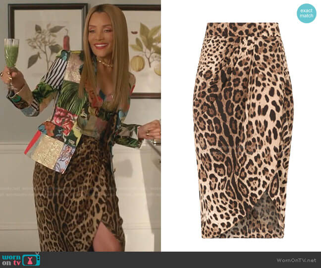 Leopard-Print Wrap Skirt by Dolce & Gabbana worn by Dominique Deveraux (Michael Michele) on Dynasty