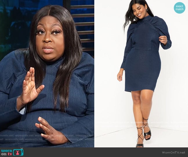 Gathered Sleeve Denim Dress by Eloquii worn by Loni Love on E! News