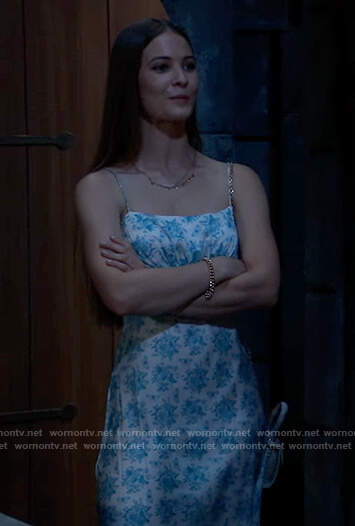 Esme’s blue floral print mini dress on General Hospital