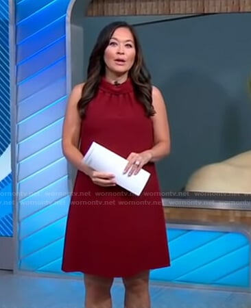 Eva's burgundy sleeveless maternity dress on Good Morning America