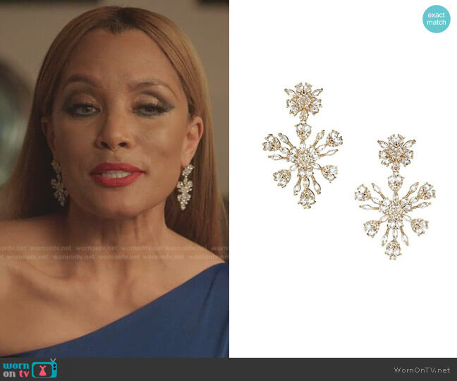 Monarch Snowflake Chandelier Earrings by Fallon worn by Dominique Deveraux (Michael Michele) on Dynasty