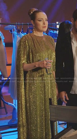 Fallon's green sequin cape gown on Dynasty