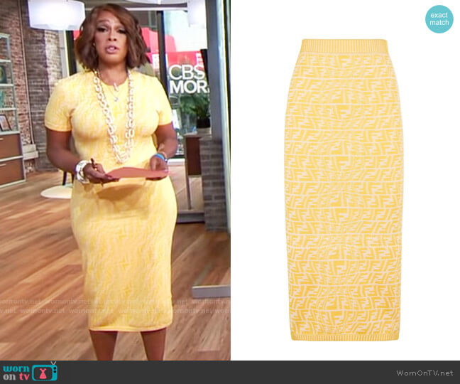 WornOnTV: Gayle King’s yellow monogram print top and skirt set on CBS ...