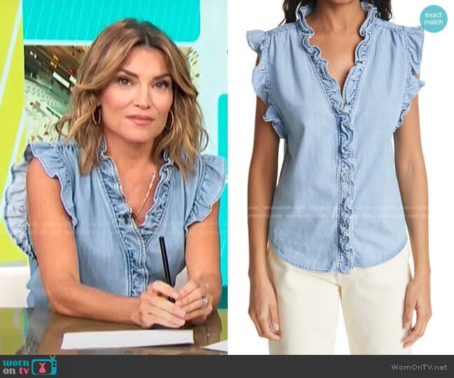 Lauren Ruffle Trim Top by Frame worn by Kit Hoover on Access Hollywood